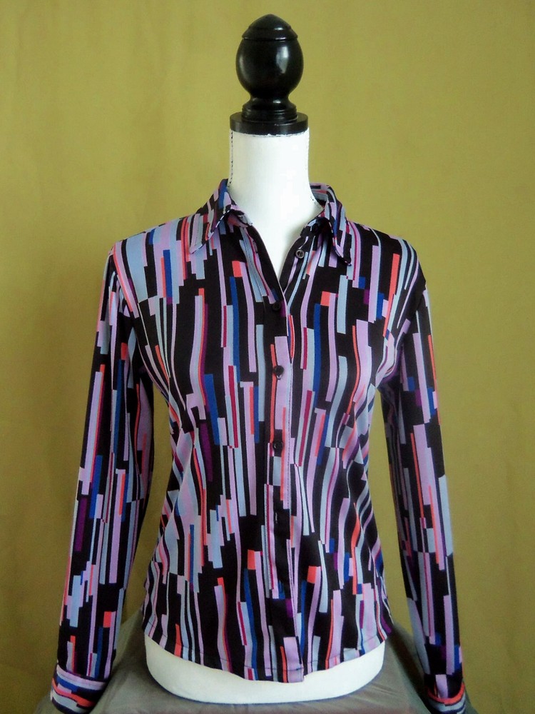 90s Lerner Ny&CO multi-colored abstract graphic print polyester blouse. Sz. Sm-image