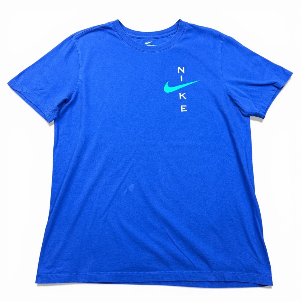 Nike Tee Shirt Mens Size Medium Blue Stacked Logo Graphic Cotton Athleisure