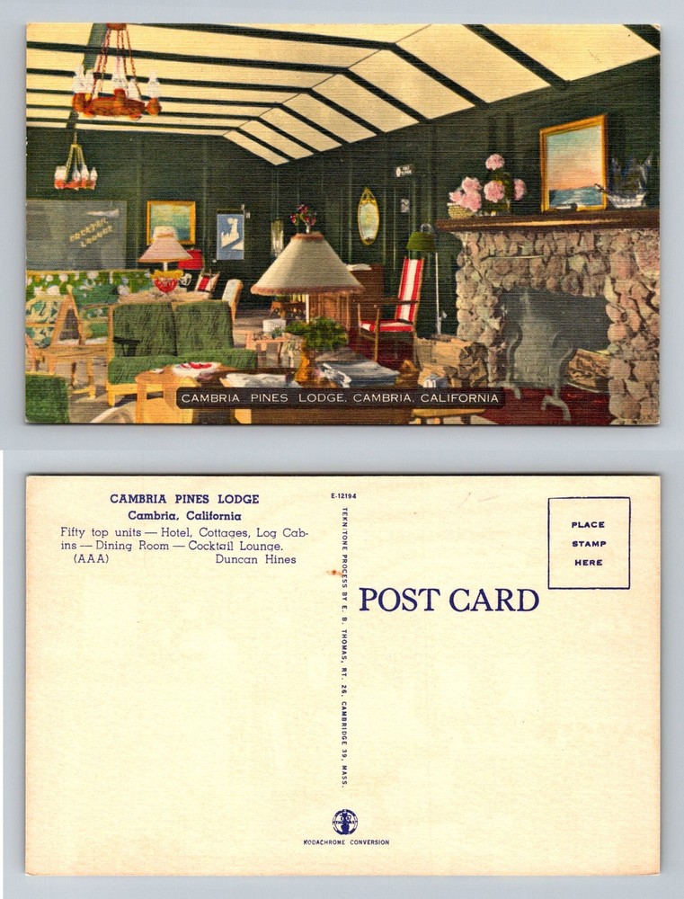 Cambria, CA-California, Cambria Pines Lodge Rustic Lounge Vintage Postcard