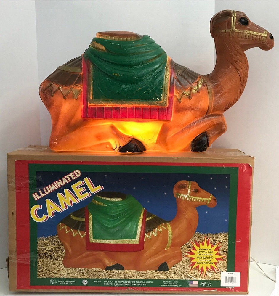 Vintage General Foam Plastics 28” CAMEL Blow Mold Christmas Nativity in Box