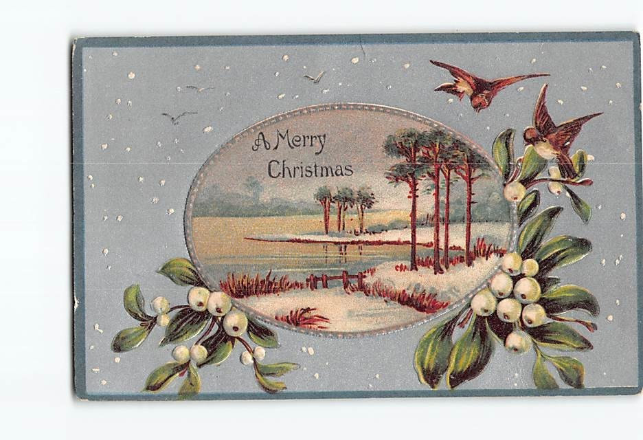 Postcard Embossed Floral Art Print Christmas Holiday Greeting Card