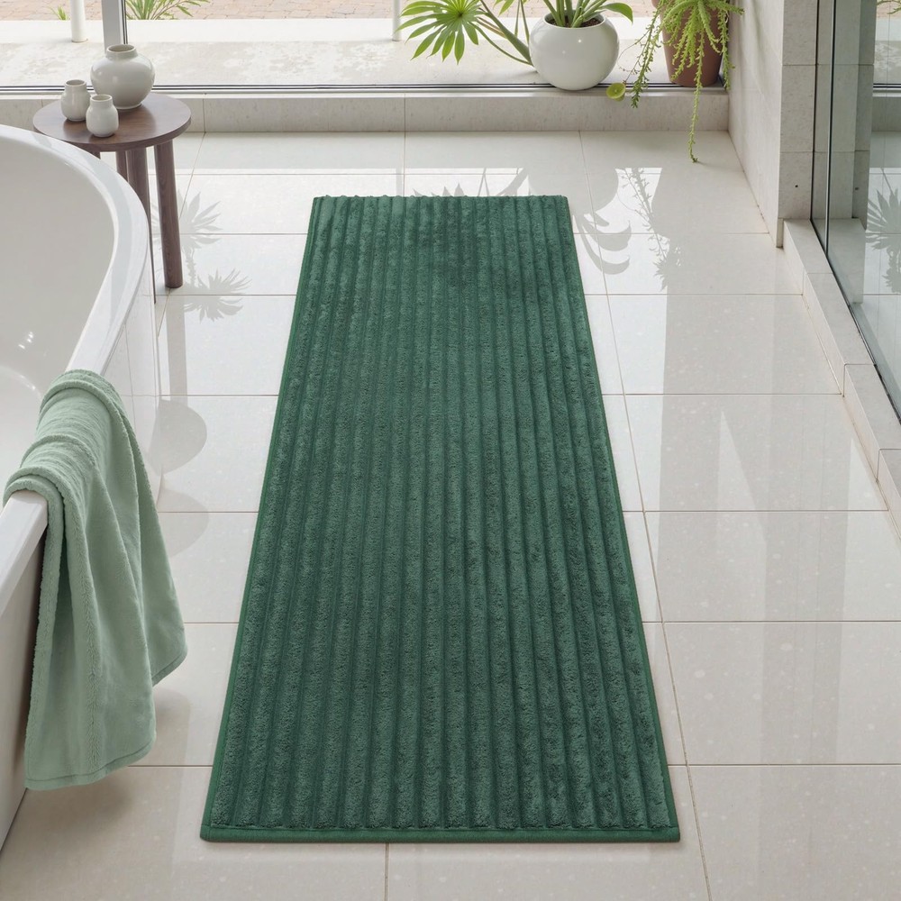 Green Non-Slip Bathroom Runner Rug with Soft Rubber Backing - Machine Washable