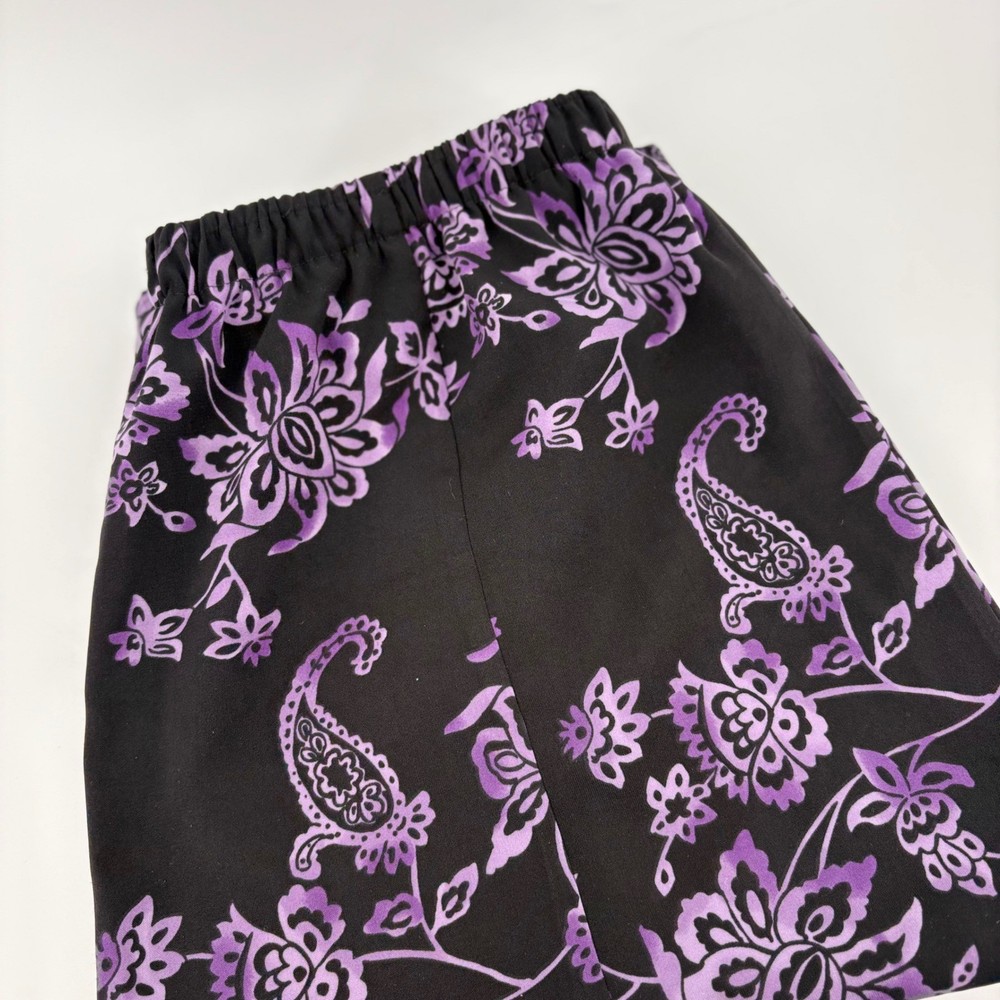 Purple Floral Paisley Midi Skirt Size 18W Black Elastic Waist