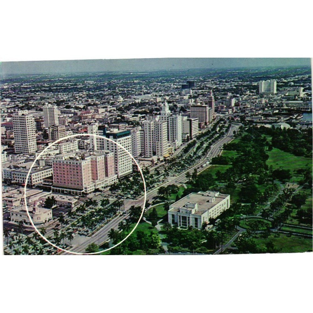 Vintage Miami Florida Postcard McAllister Hotel Biscayne Boulevard Aerial View