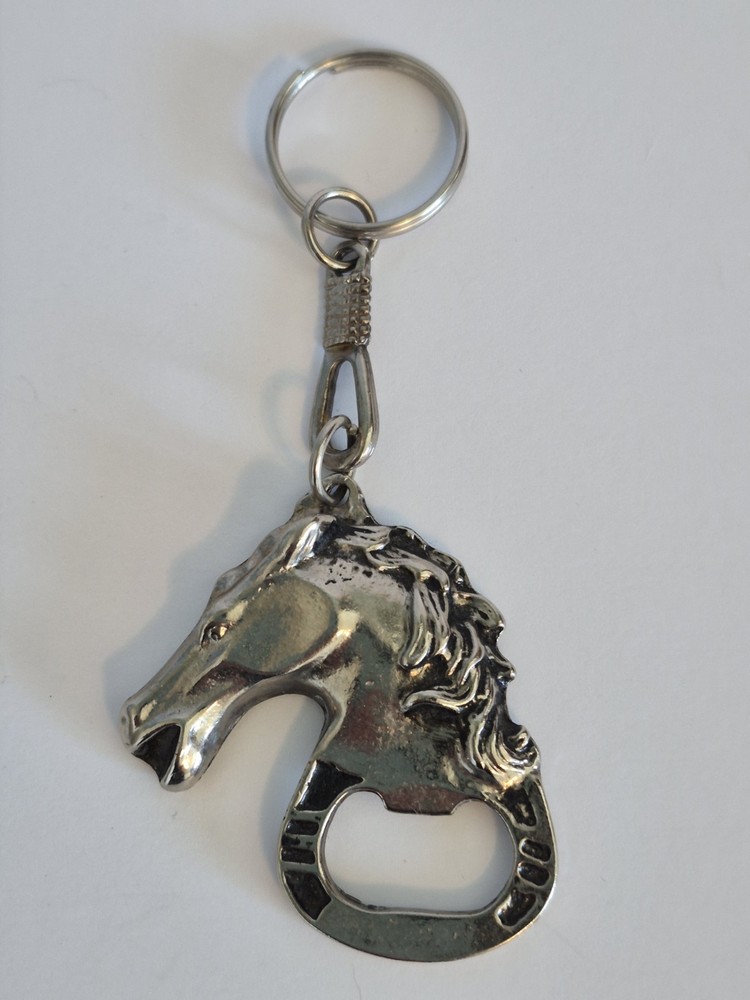 Vintage Horsehead Bottle Opener Keychain Mexico Silver Tone