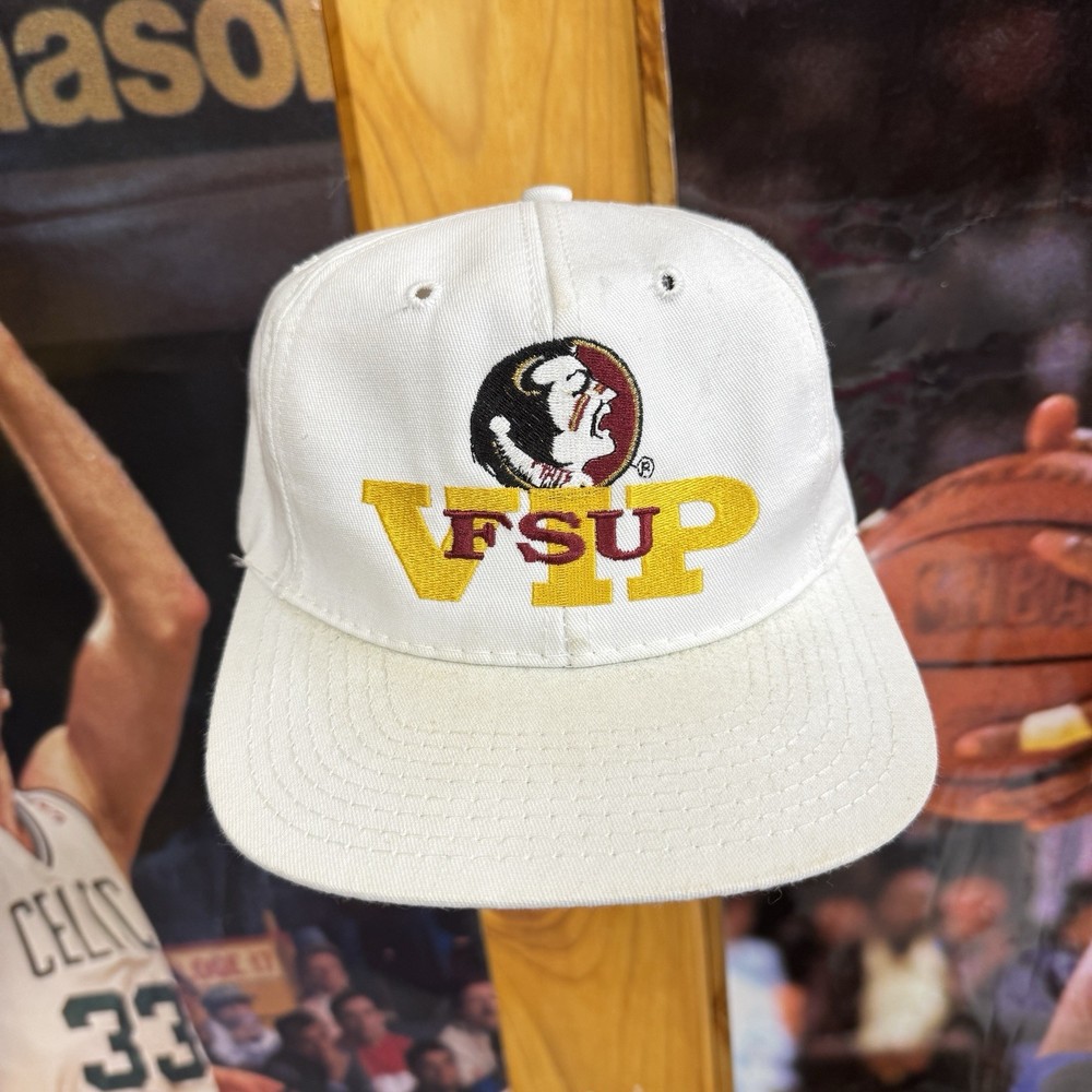 Vintage 90s Florida State Seminoles Distressed White Snapback Cap