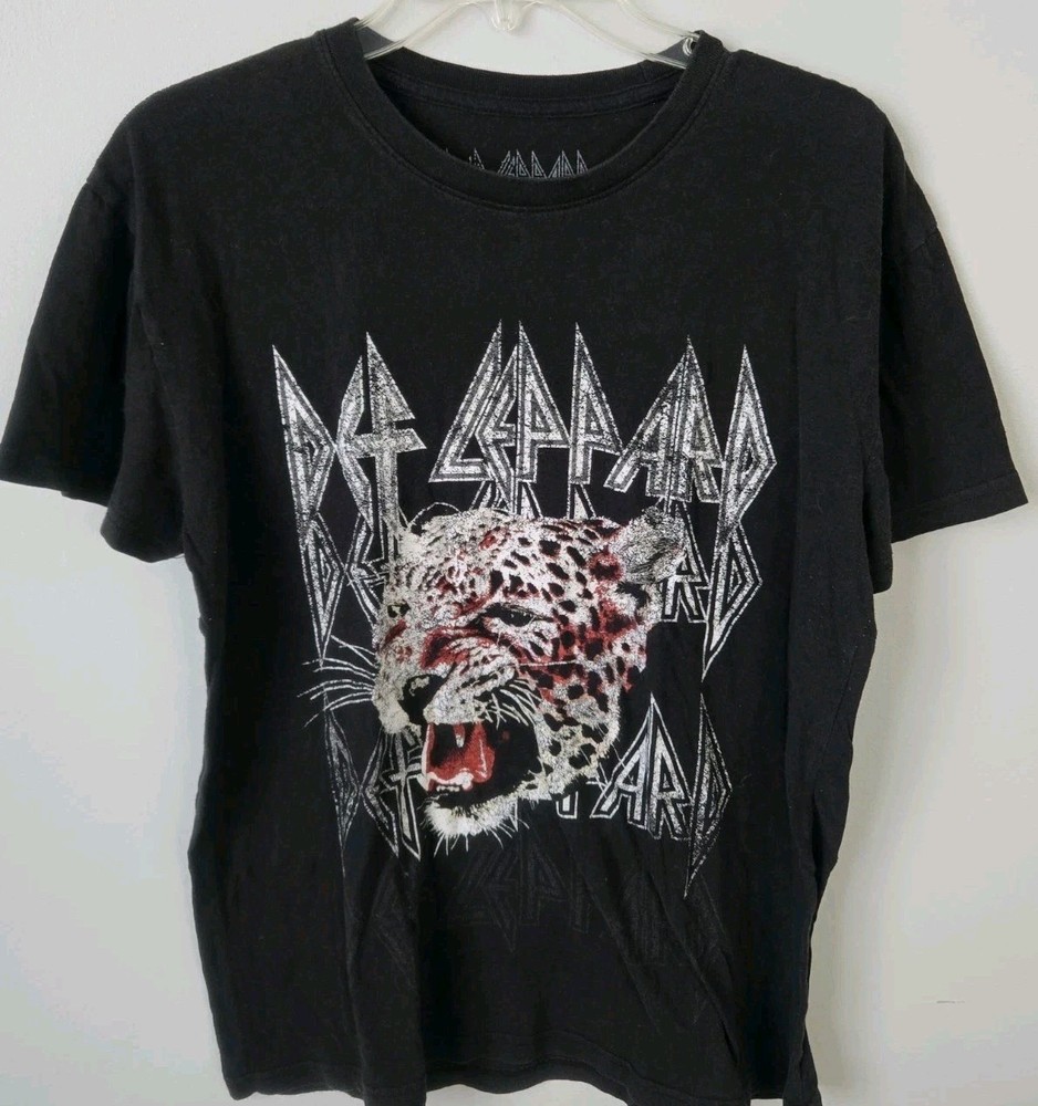 Def Leppard Leopard Graphic Band T Shirt Mens Large Black Rock Concert Tour Tee