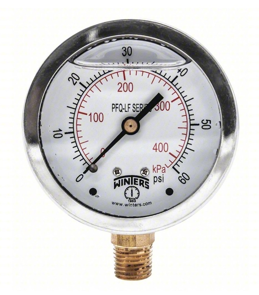 WINTERS Pressure Gauge 0-60 psi, 2 1/2 in Dial, 1/4 in PFQ-LF
