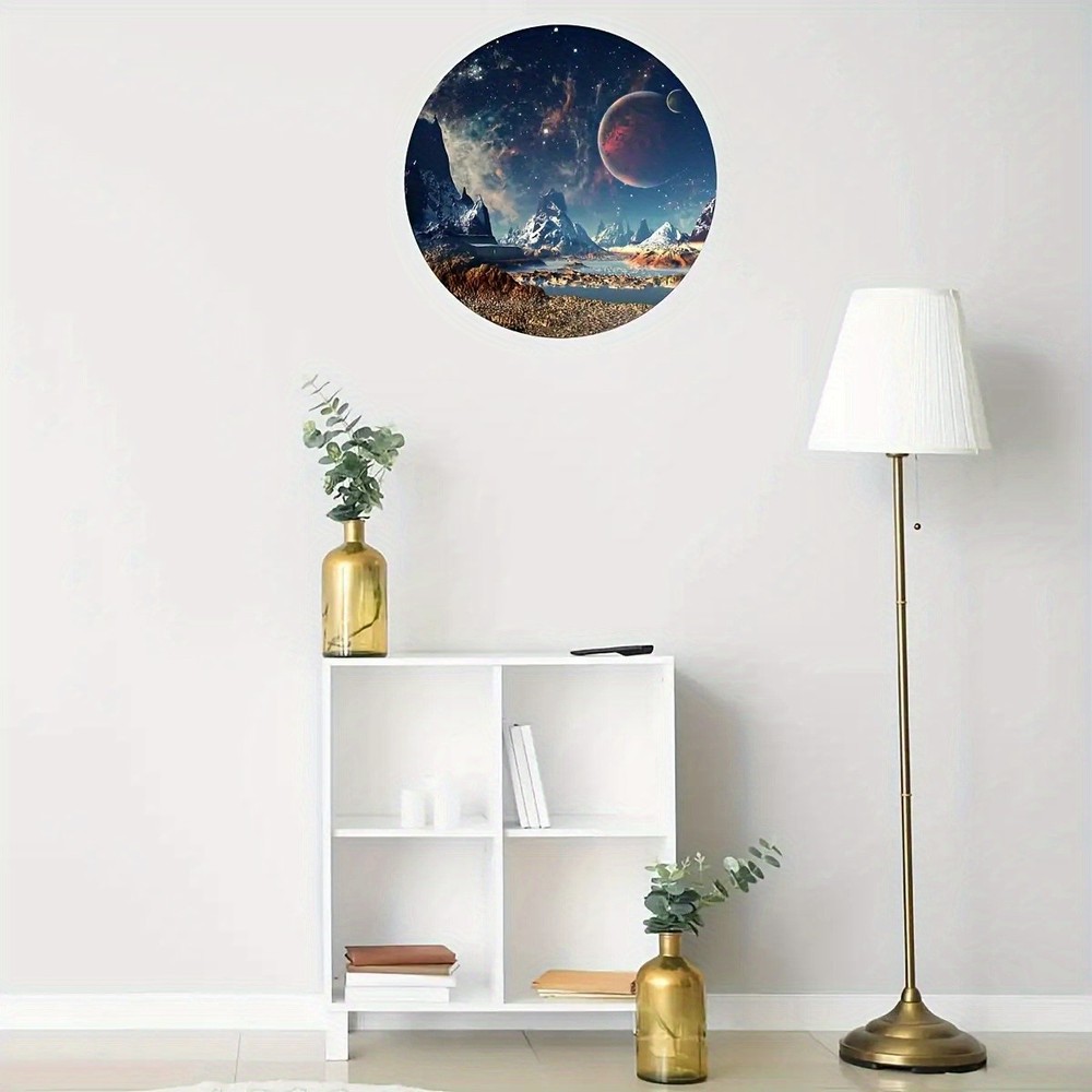 Modern Planets Mountains Landscape Round Aluminum Wall Art