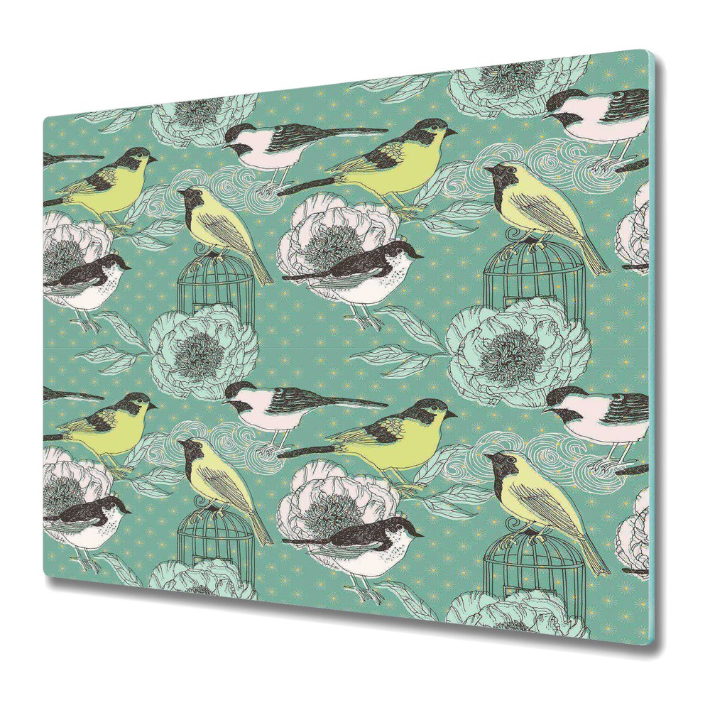 Glass Worktop Saver Kitchen Birds and Flowers vintage paper art 60x52
