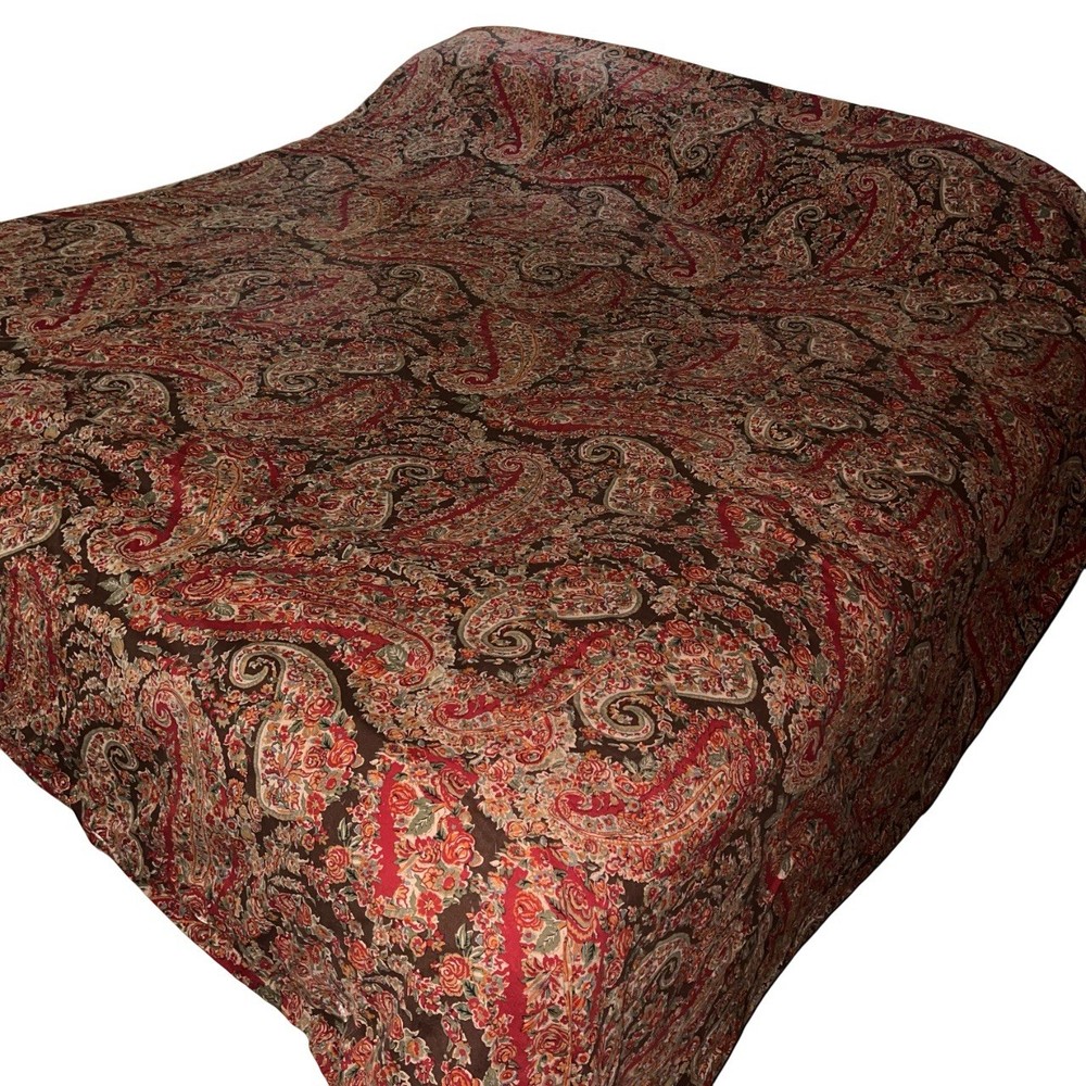 Pottery Barn Carrie Paisley Floral King Duvet Cover in Red Brown Linen Cotton Blend