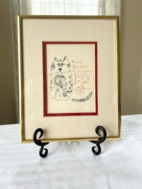 Vintage Framed Cat Print “I Am Me” Don Nedobeck Matted Wall Art Decor