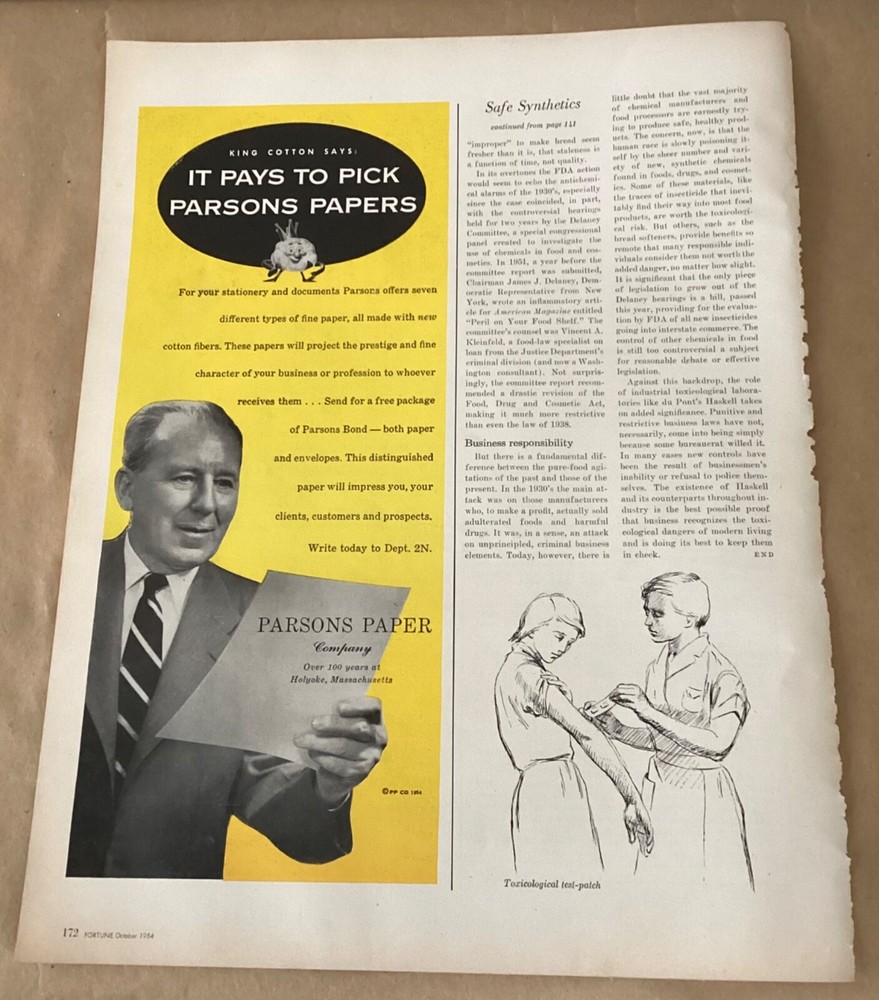 Parsons Paper Co. print ad 1954 vintage 1950s art business office Holyoke MA