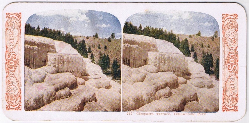 Stereo View Card Stereograph Cleopatra Terrace Yellowstone Park