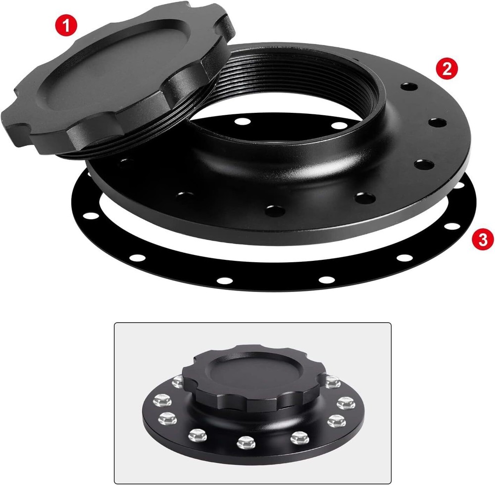 New Billet Aluminum Easy Fill Fuel Cell Cap w/12 Bolting Holes Cell Bung Black