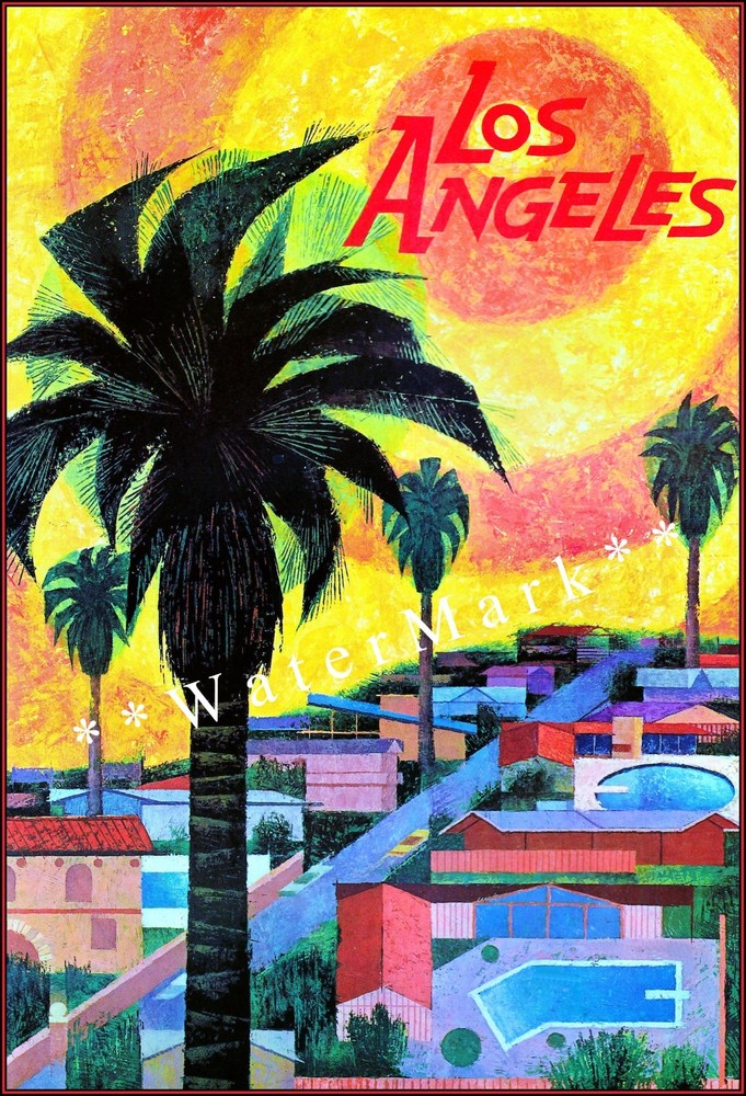 Los Angeles California Vintage Poster Print Decor Palms Sun Travel Wall Art