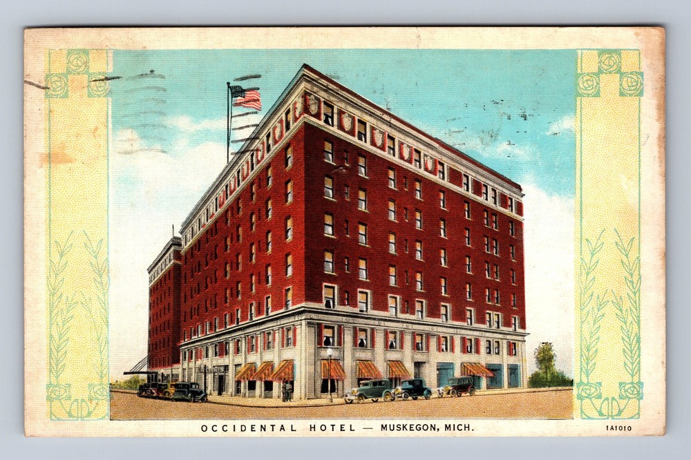 Muskegon MI-Michigan Occidental Hotel Vintage c1936 Postcard Post