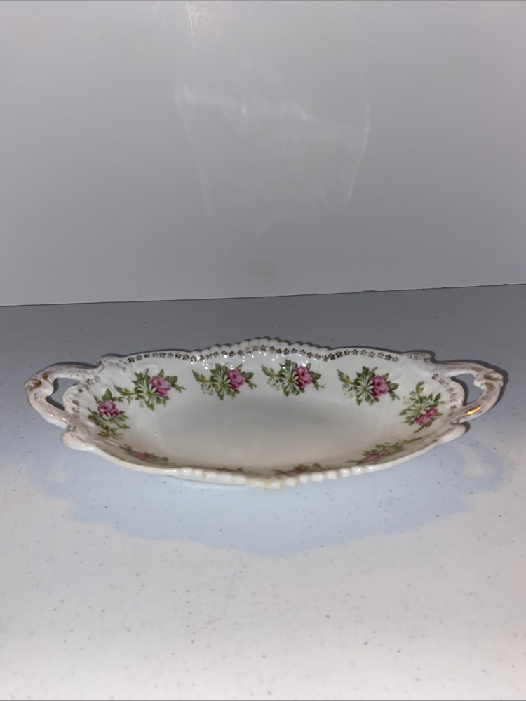 Floral Pink Gold Trinket Dish Relish Oval