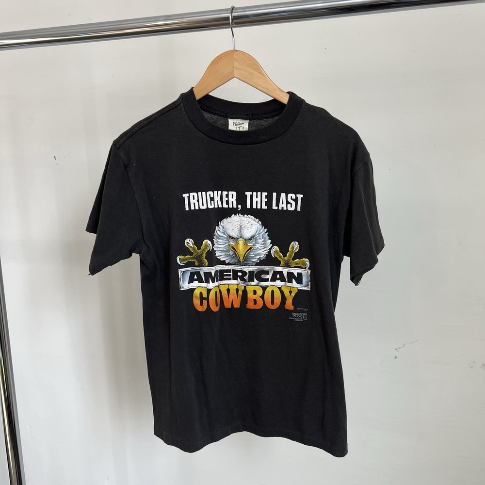Vintage The Last Trucker American Cowboy T-Shirt 80S 3D Large Truckers Choice