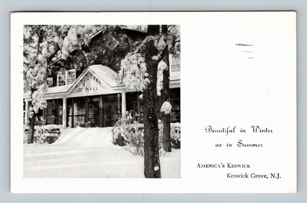 Keswick Grove NJ, Scenic Victory Hall In Winter Chrome New Jersey c1957 Postcard