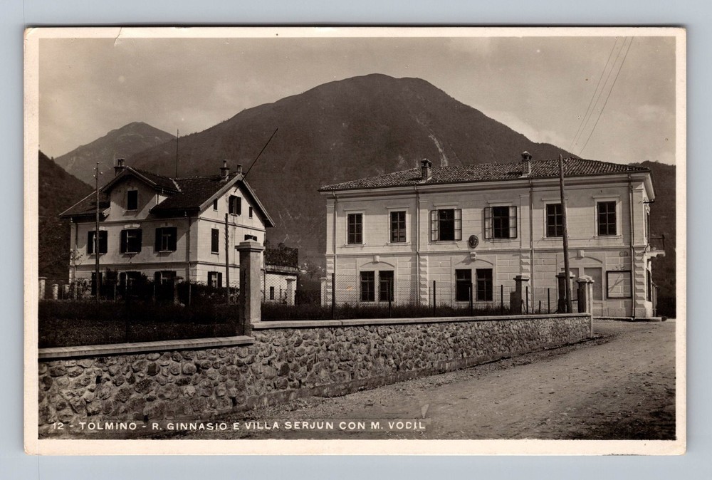 Italy- Tolmino Royal Gymnasium & Villa Postal Old Card PC View Vintage Postcard