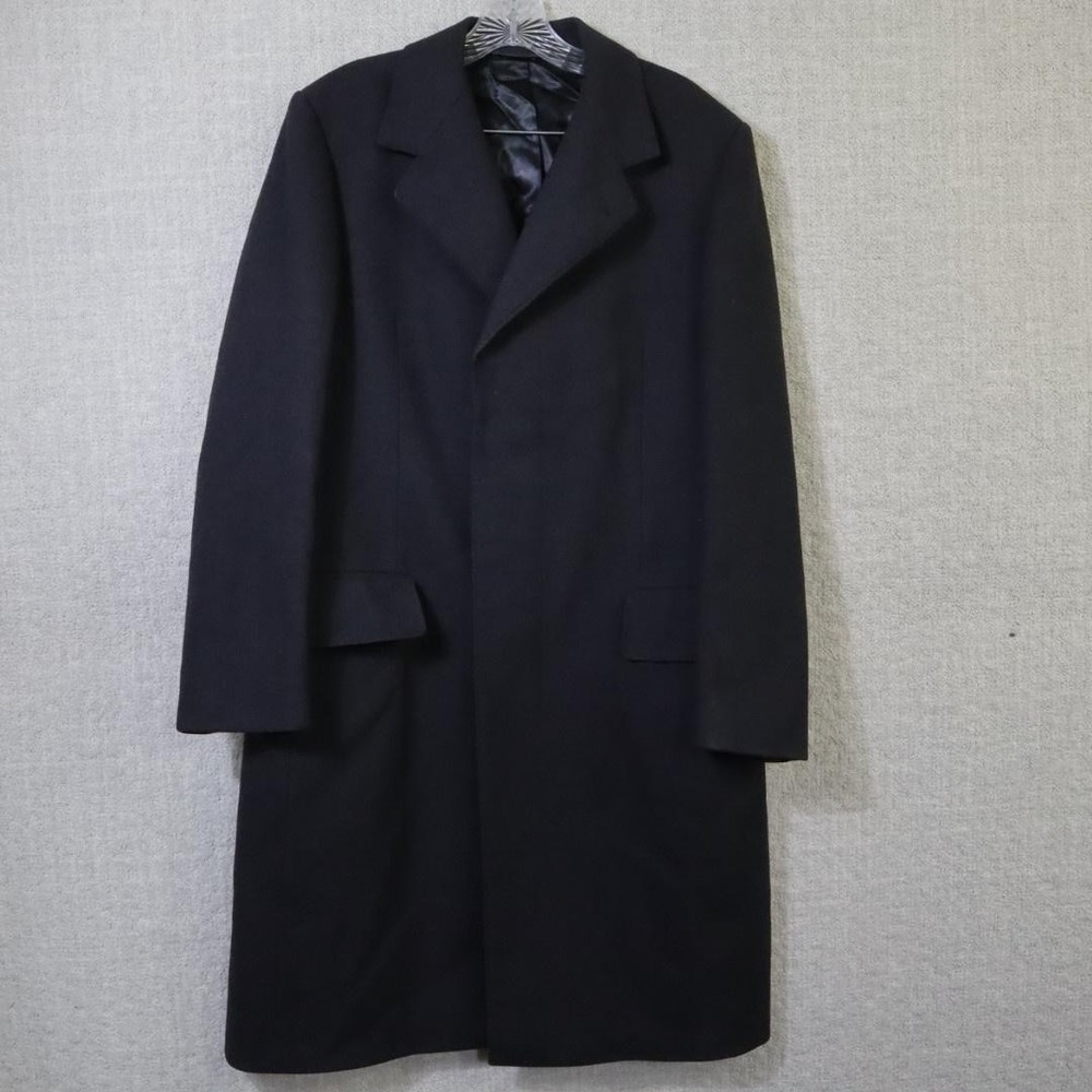 Breuer Overcoat Mens XL Black Wool Single Breasted Lined Dress Coat Vintage