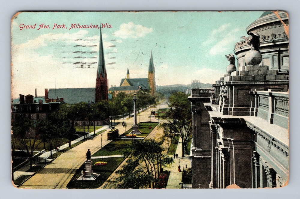 Milwaukee WI-Wisconsin Grand Avenue Park Vintage c1909 Postcard
