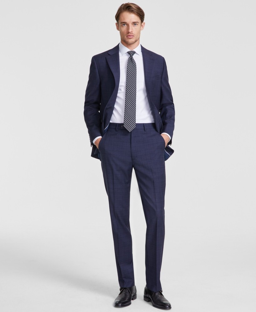 Calvin Klein Men's Slim-Fit Wool-Blend Stretch Plaid Suit Separate Pant,  30X30