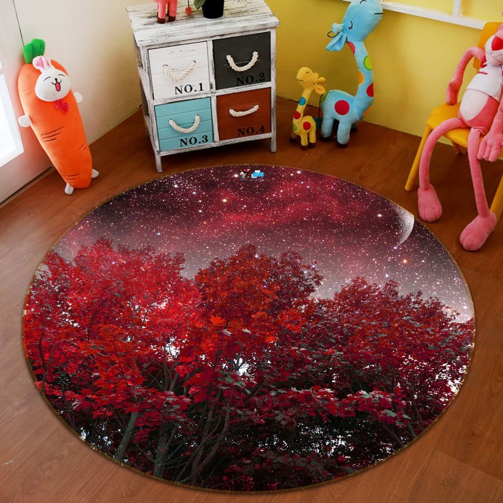 3D Red Forest Starry Sky NBC494729 Game Rug Mat Elegant Photo Carpet Mat Romy