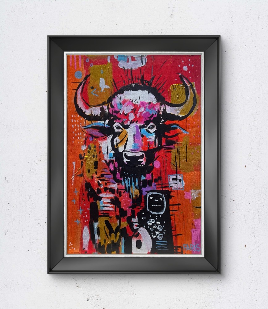 Faris 12x16 Original Modern Abstract Acrylic on Canvas - Buffalo Red Rain-image