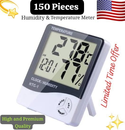 150 Piece Hygrometer Thermometer Temperature Humidity Meters HTC-1 W/Alarm Clock