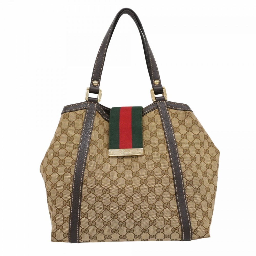 GUCCI GG Canvas Sherry Line Tote Bag with Gold Hardware 364335 261365
