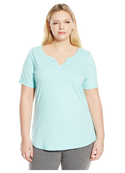 NWT Just  My Size 1X  Tee Shirt Cotton Blend S/S Split Neck  Soft Mint, Sulphur
