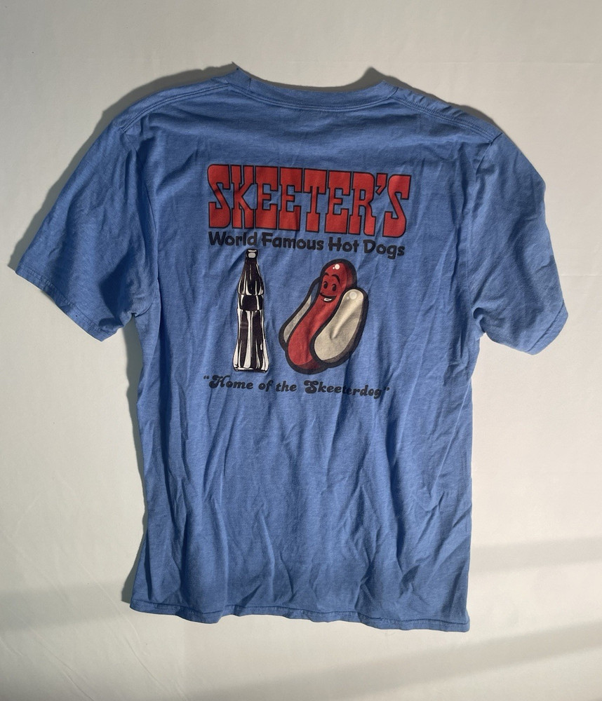 Men’s L Blue Cotton Crewneck Short Sleeve Skeeter’s Hot Dogs Tee