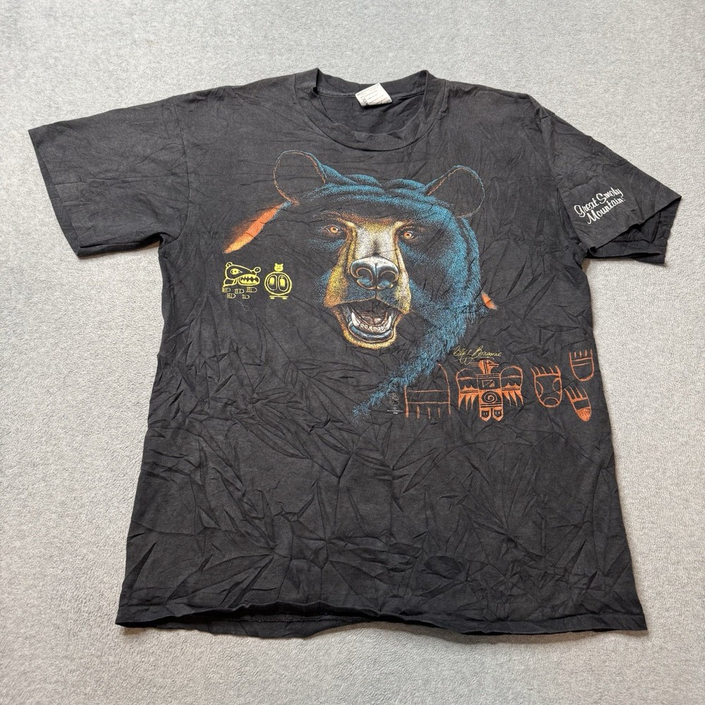 Vintage Oneita T Shirt Mens Large Great Smoky Mountains Graphic Print USA 90s