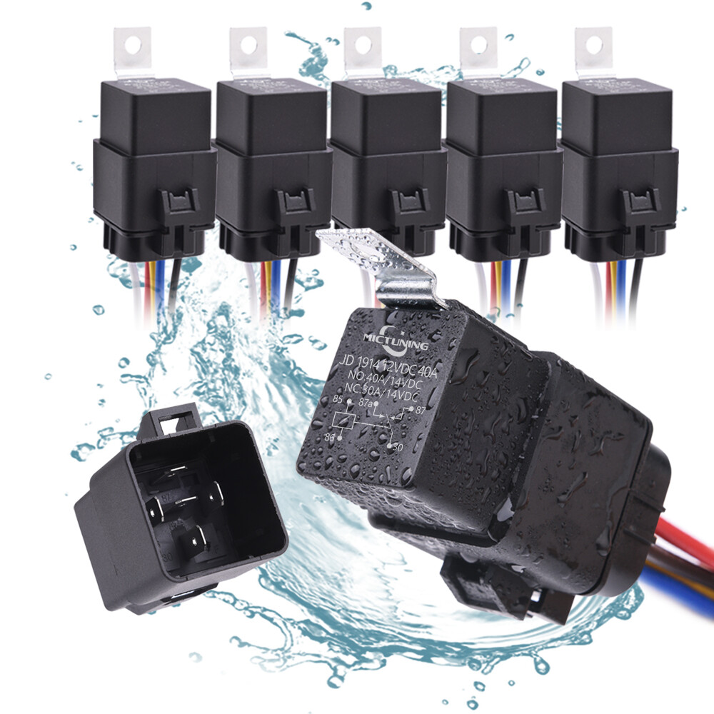 5 Pack 40/30 AMP 12V DC Waterproof Relay Kit with Heavy-Duty Pigtail, 5-PIN SPDT