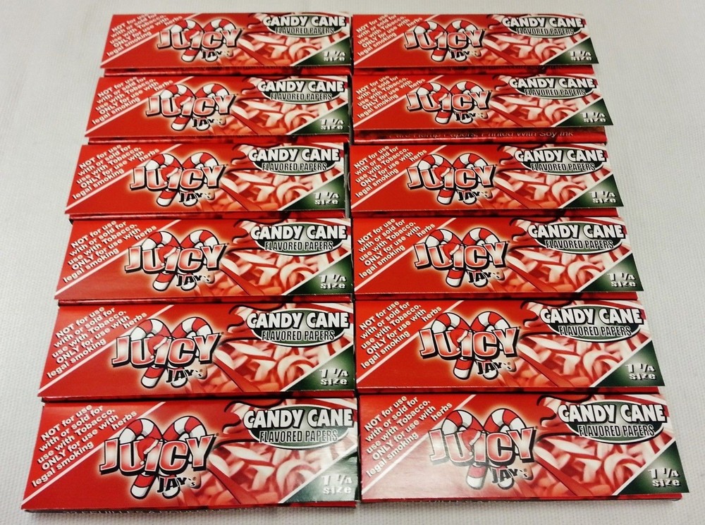 12 Juicy Jay Candy Cane 1 1/4 Packs with Free Shipping