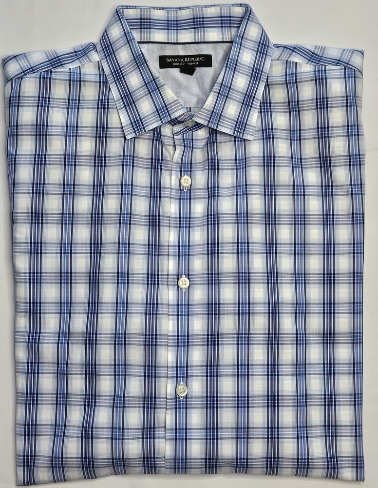 Mens Banana Republic Long Sleeve Non Iron Plaid Button Up Shirt Size XL - NICE