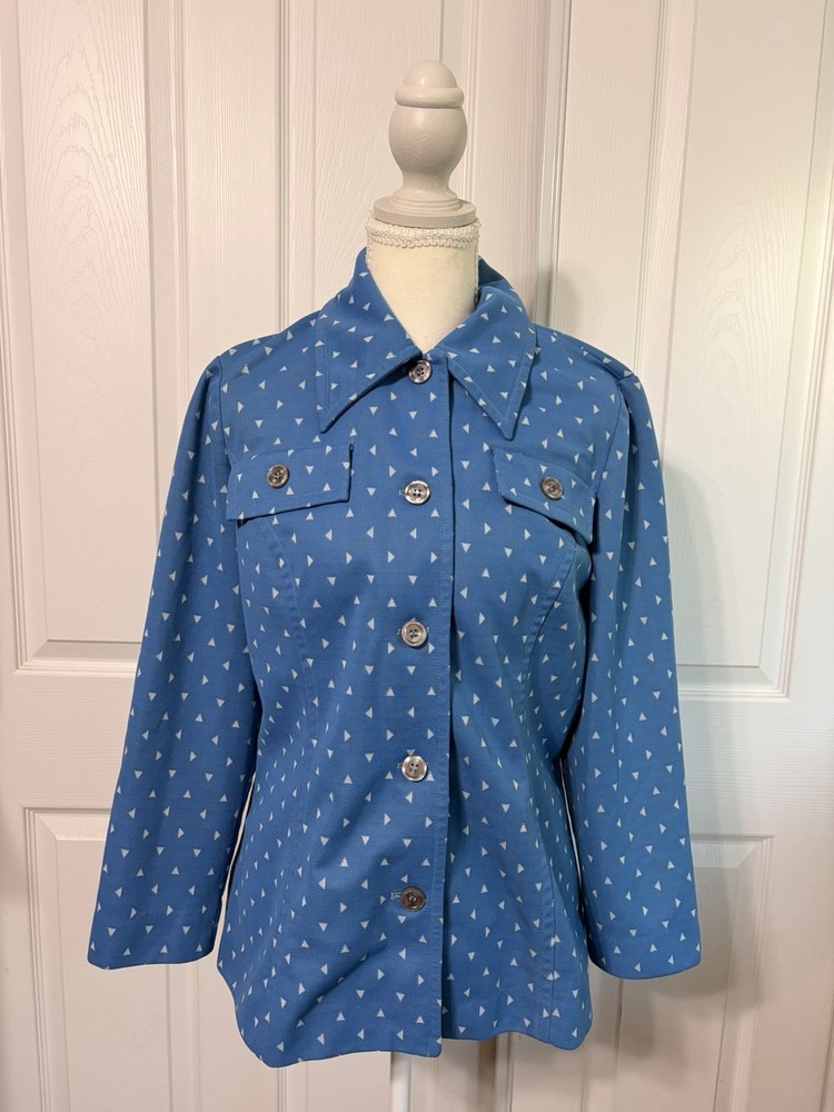 3 PIECE - VTG 70s Leisure Suit Women’s Blue Polyester Jacket & Pants Set Retro
