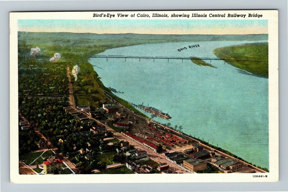 Cairo IL-Illinois Birds Eye View, Railway Bridge  Vintage Souvenir Postcard