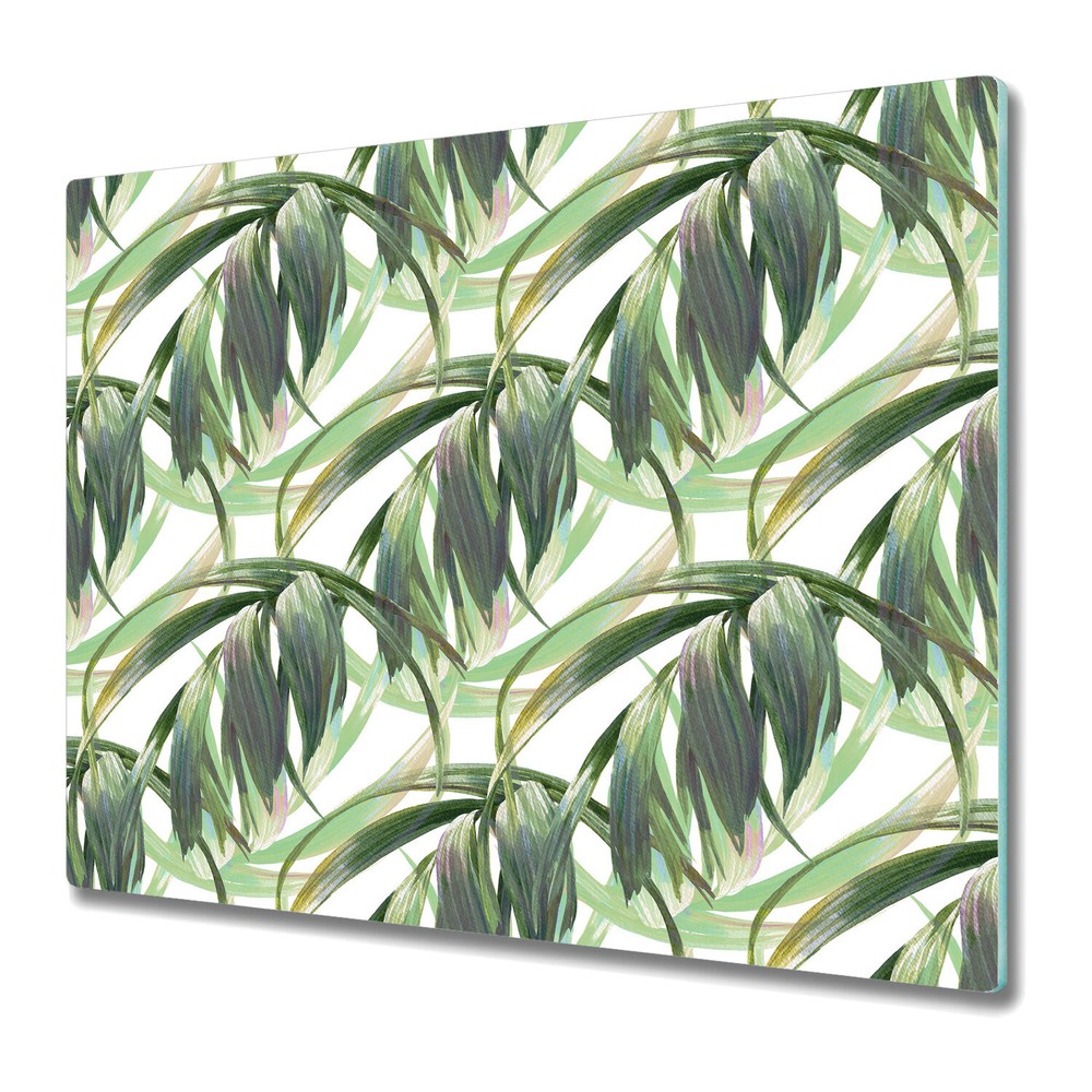 Glass Worktop Kitchen Chopping Board Long Leaves Watercolour Leaves 60x52