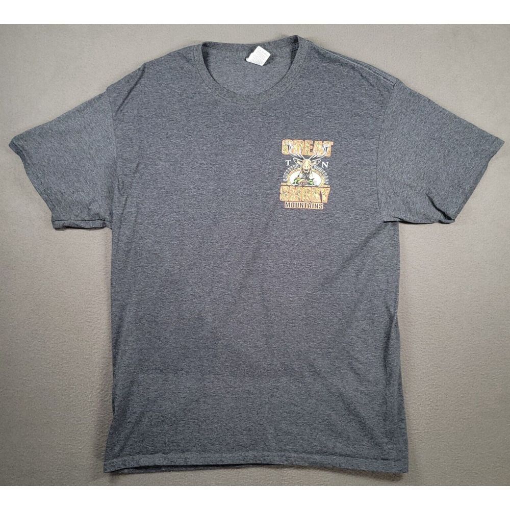 Great Smokey Mountains Shirt Mens L Gray Graphic Logo Fruit of the Loom Buck