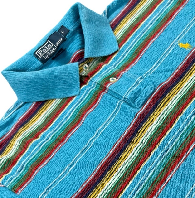 Vintage Polo Ralph Lauren Polo Shirt Mens Large Blue Stripe Multicolor 90s
