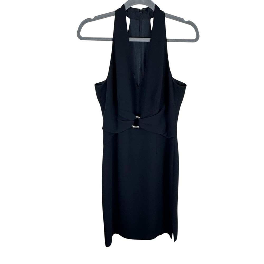 Donna Morgan Y2K Black Halter Racerback Knee Length Lined Sheath Dress Size 6