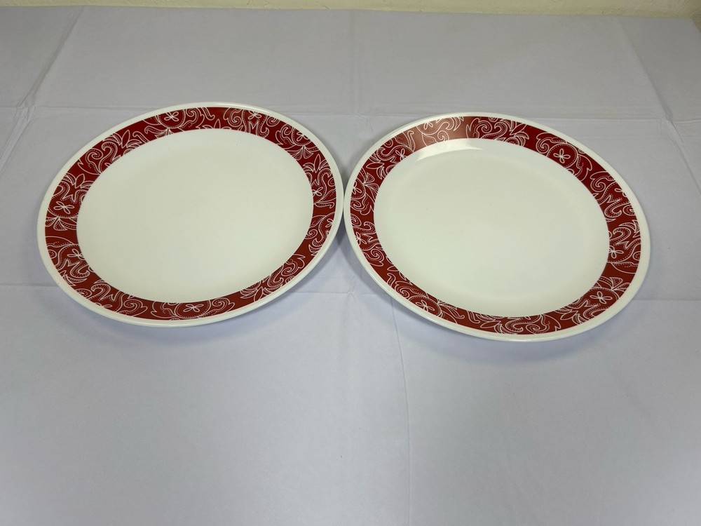 (Set of 2) Corelle Bandhani Red and White Dinner Plates 10 1/4