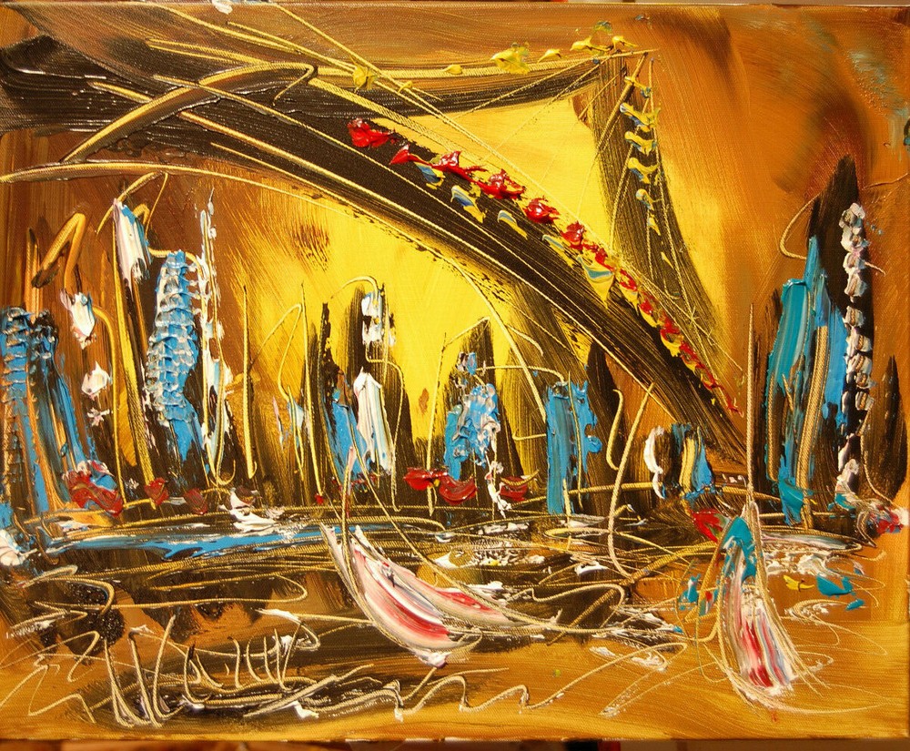 SUNNY CITY   BY  MARK KAZAV - ORIGINAL OIL PAINTING ABSTRACT MODERN ART WEFW4F