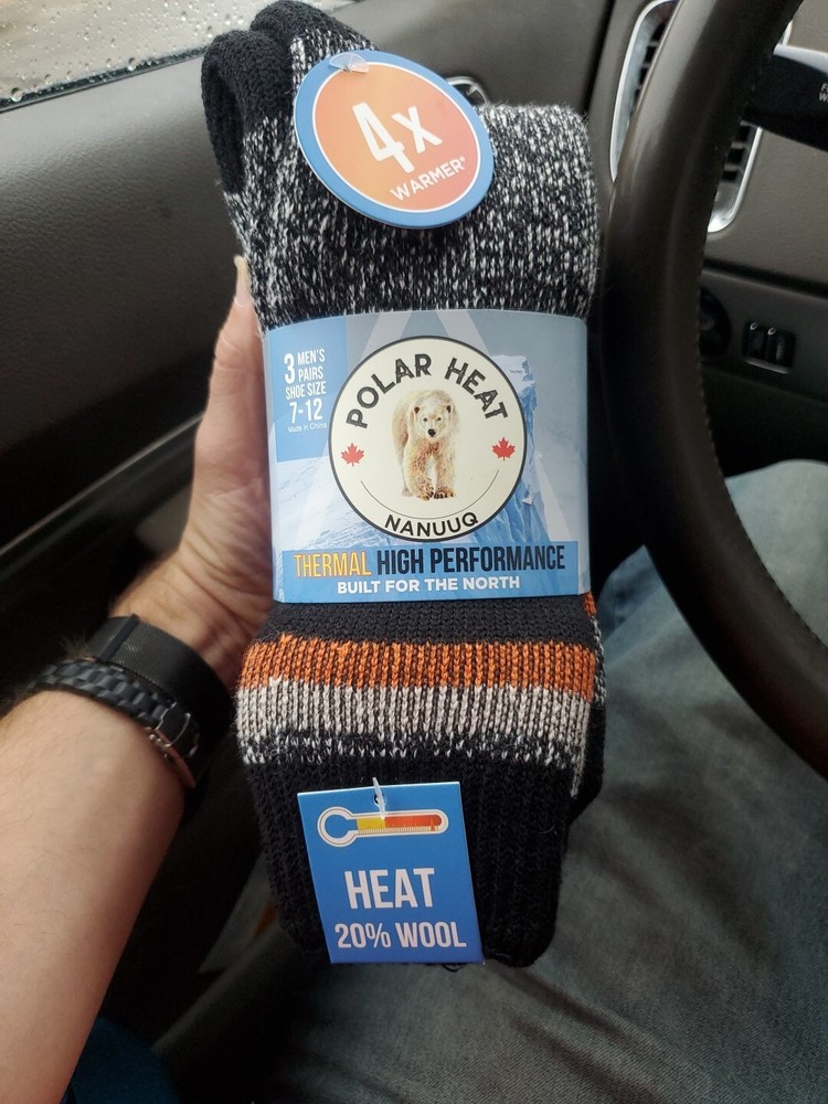 Polar Heat Nanuuq Men's Winter Winter 20%  Wool Thermal Cushioned Socks 3 Pack