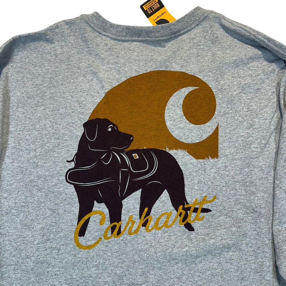 Carhartt Mens XL Loose Fit Heavyweight Long Sleeve Pocket Dog Graphic Tee Gray