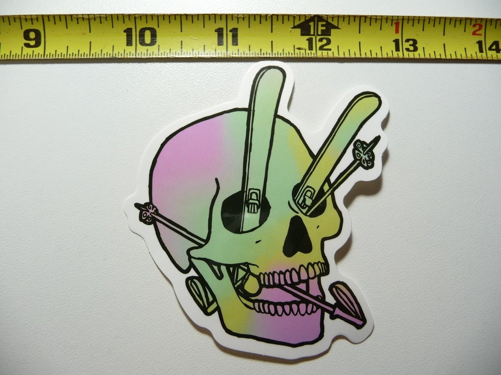 Winter Sports Skull Skis Decal Sticker for Snow Resort Fun