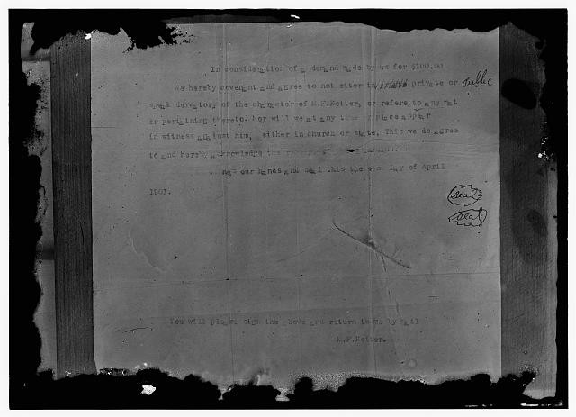 Photo of M.F. Keiter 'blackmail' letter,1901-1928,Bishop Milton Wright,Wilbur